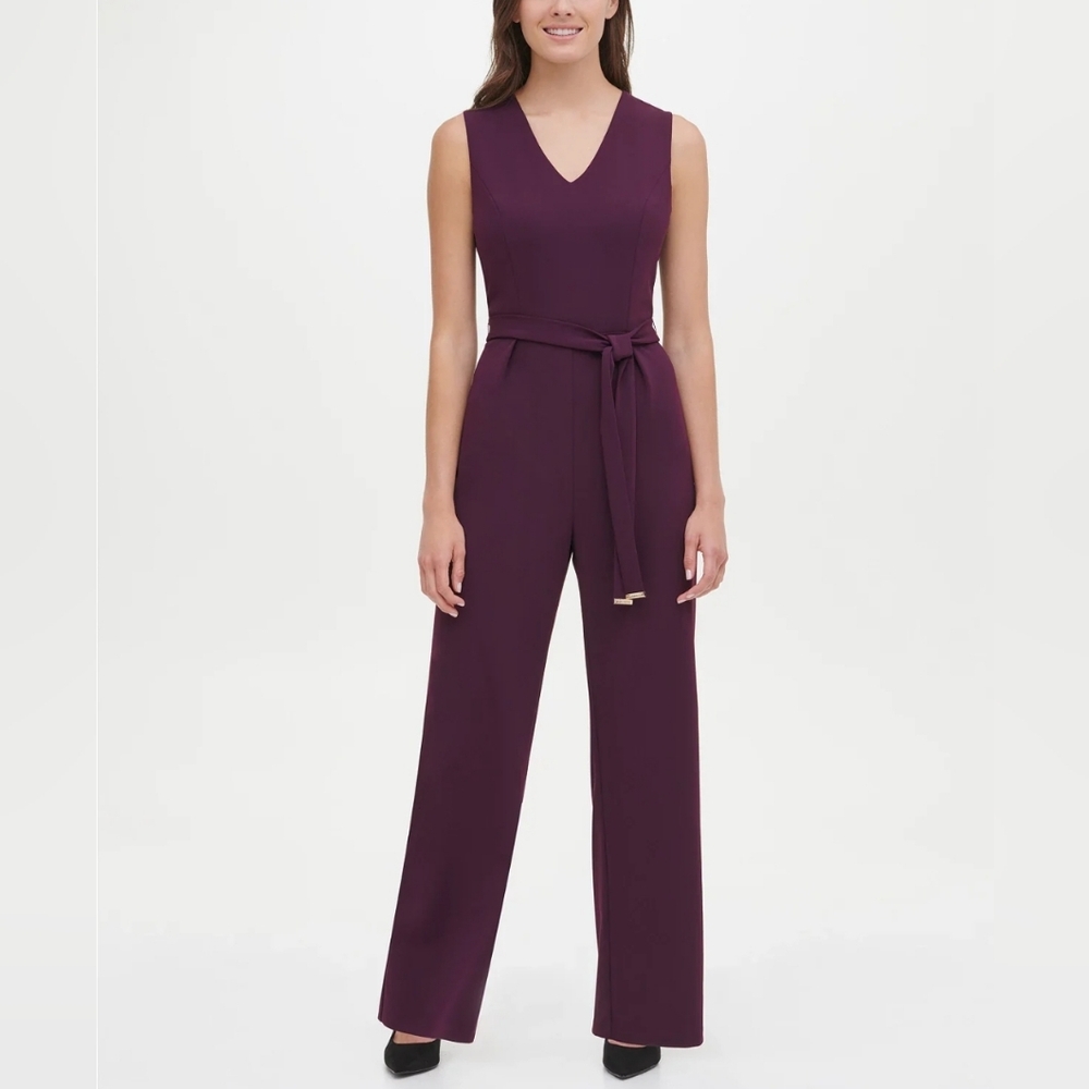 Tommy Hilfiger Women's Belted V-Neck Jumpsuit Black Size 4